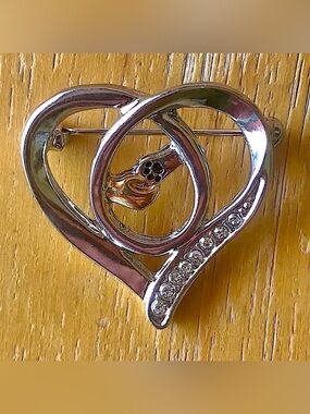 Greater Good Network Paw in Hand Heart Silver & Gold Crystal Lined Brooch Pin